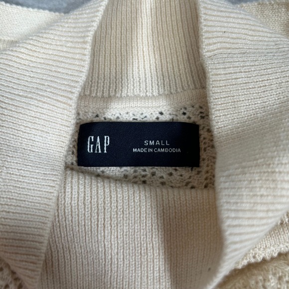 GAP Cardigan Sweater Womens Small‎ Ivory Preppy Academia Mock Neck Open Knit - Picture 6 of 11